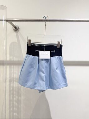 🚩steal Alexander Wang Light Blue Shorts with Black Elastic Logo Waistband